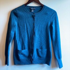 Banana Republic Merino Wool Blend Blue Teal Cardigan Sweater Two Front Pockets